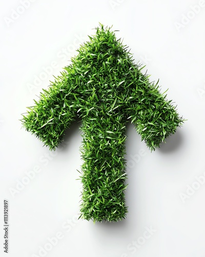 Ecofriendly upward arrows made of lush green grass, symbolizing sustainability, progress, and positive environmental growth, dynamic design with vibrant greens and clean lines