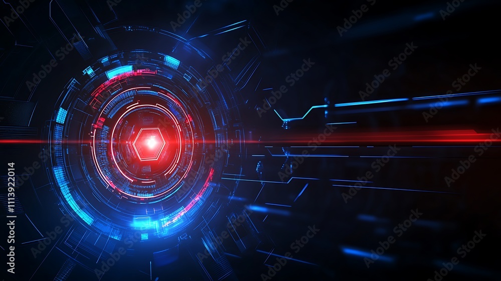 Obraz premium Futuristic Abstract Design with Bright Blue and Red Light Effects on Dark Background for Technology Themes