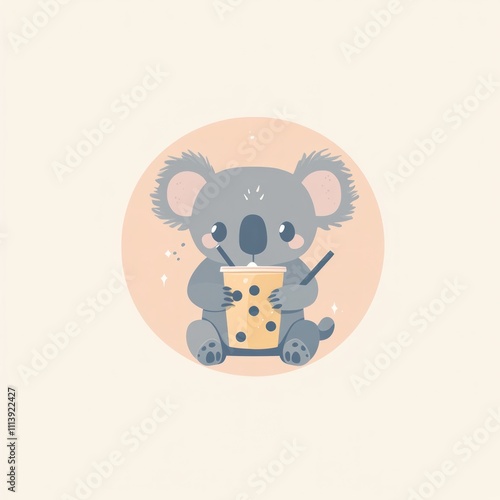 Cute koala holding bubble tea. photo