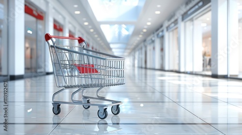 Wallpaper Mural A shopping cart positioned in a modern, empty retail space with bright lighting. Torontodigital.ca