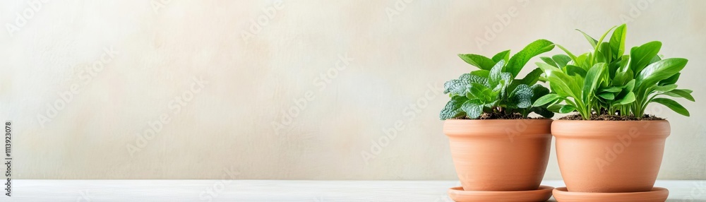 Fototapeta premium Clay pots for houseplants, promoting even moisture evaporation