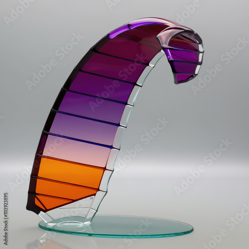 Glass sculpture of kite with purple to orange gradient, smooth glossy finish, showcasing dynamic design and fine craftsmanship, generative ai photo