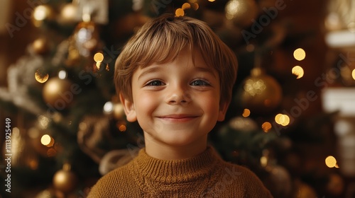 Smiling Child in Festive Holiday Living Room