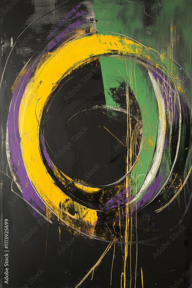 Vibrant Abstract Art with Circular Shapes in Yellow, Green, and Purple Against a Dark Background - Modern Wall Décor for Creative Spaces Vibrant Abstract Art with Circular Shapes in Yellow, Green, and Purple Against a Dark Background - Modern Wall Décor for Creative Spaces