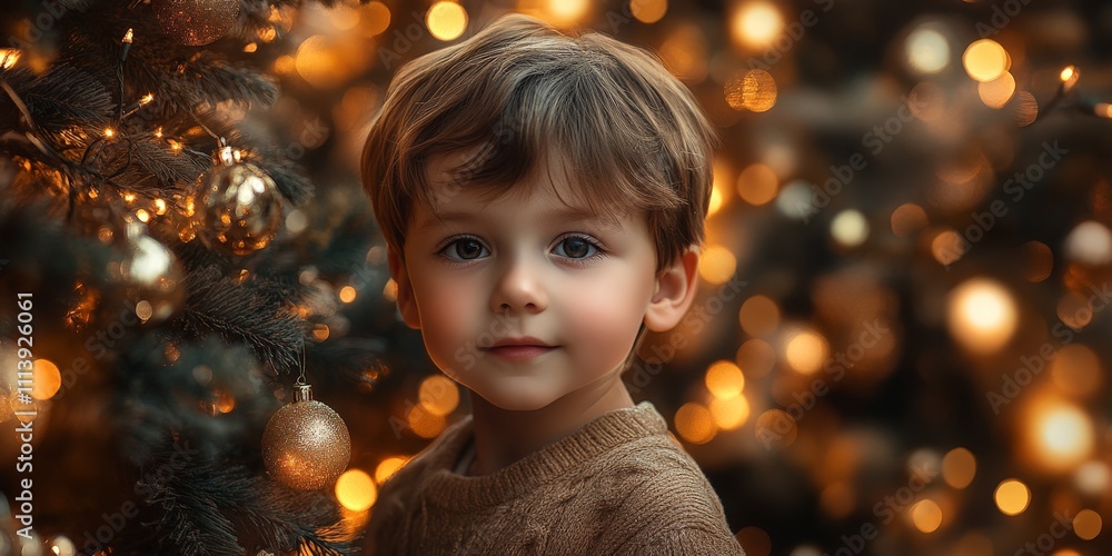 Smiling Child in Festive Holiday Living Room Smiling Child in Festive Holiday Living Room