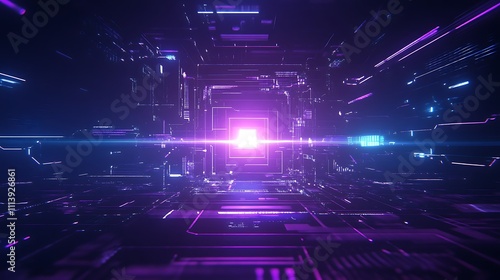 Futuristic Abstract Technology Background with Glowing Lights and Lines in Digital Space Dynamics