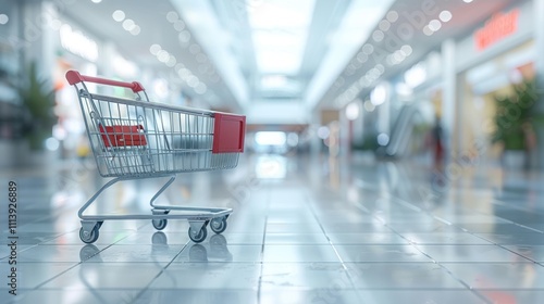 Wallpaper Mural A shopping cart stands alone in a modern, spacious mall. Torontodigital.ca