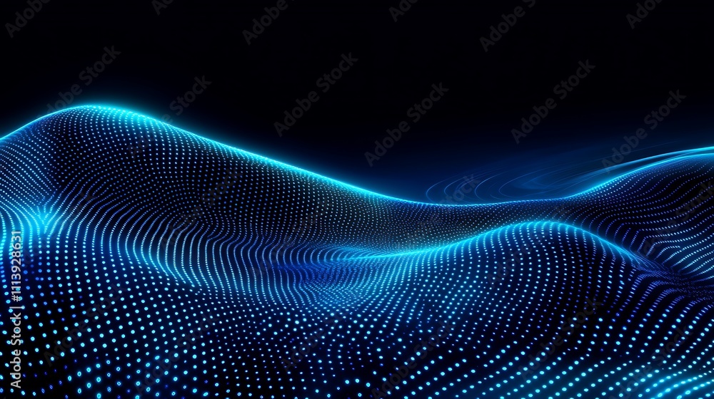 Futuristic Blue Waves with Digital Particles and Glow Effect for Abstract Background or Technology Concept Futuristic Blue Waves with Digital Particles and Glow Effect for Abstract Background or Technology Concept
