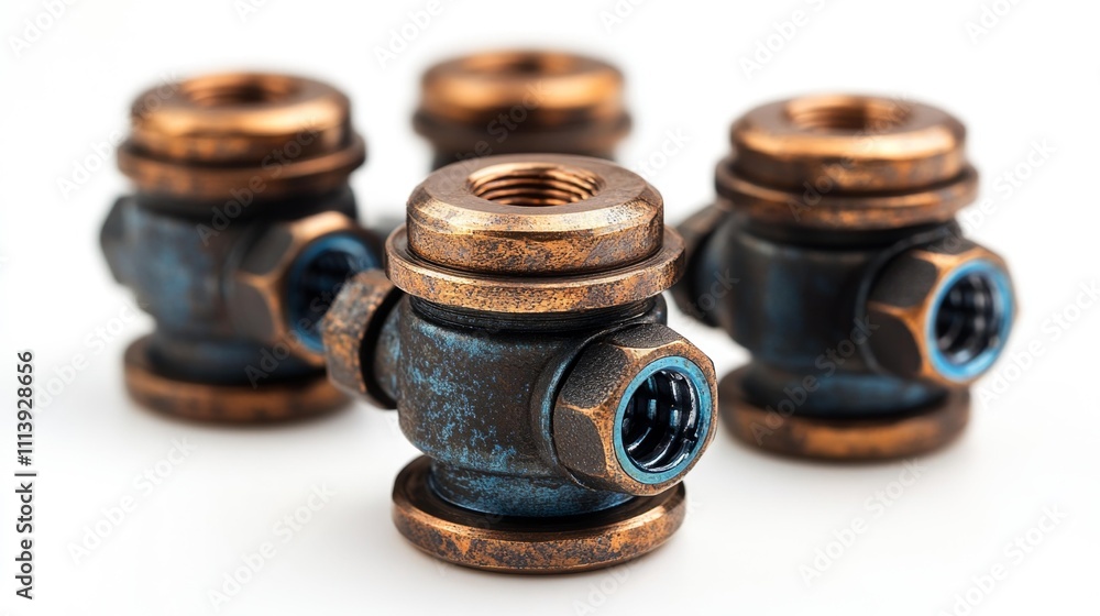 Valve components with knobs isolated on a white background. Generative AI Valve components with knobs isolated on a white background. Generative AI