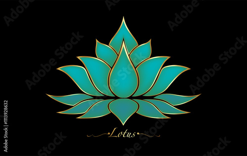 Sacred Lotus flower, luxury gold floral ornament, logo design. Vintage Flower blossom symbol of yoga, spa, beauty salon, cosmetics, relax, brand style. Vector isolated on black background