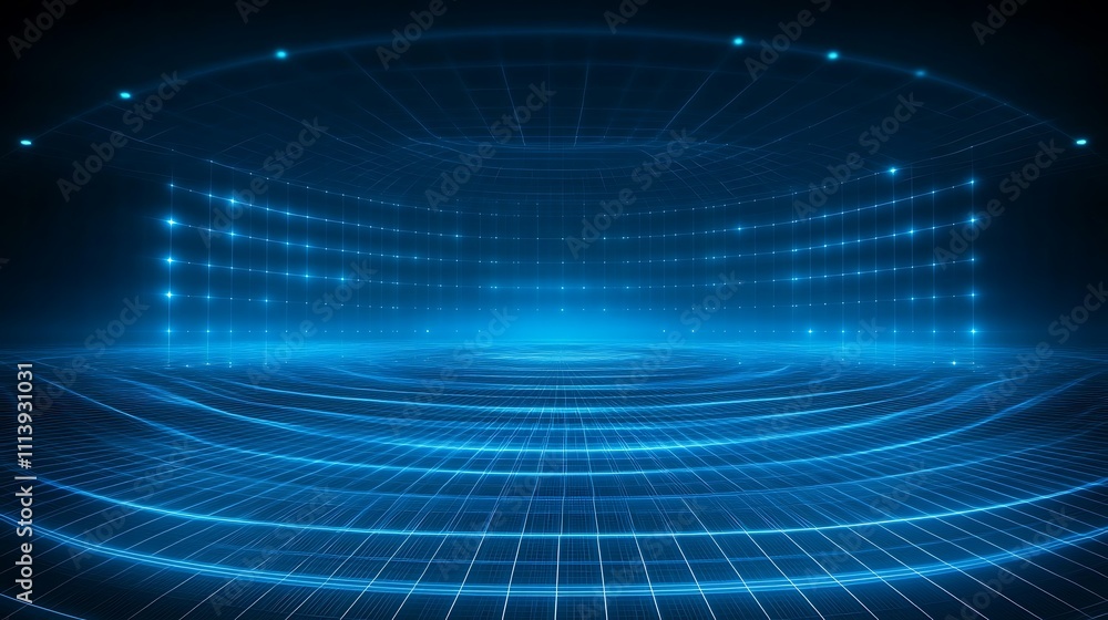 Futuristic Digital Background with Glowing Lines and Grids in Blue Light for High-Tech Presentations Futuristic Digital Background with Glowing Lines and Grids in Blue Light for High-Tech Presentations