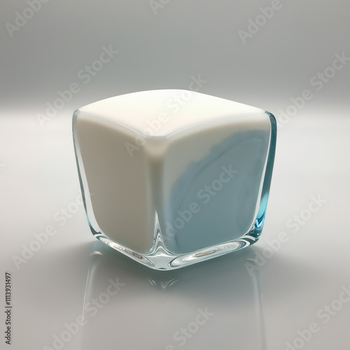 Glass sculpture of gymnastics chalk block with white to gray gradient, smooth glossy finish, showcasing realistic texture and fine craftsmanship, generative ai photo