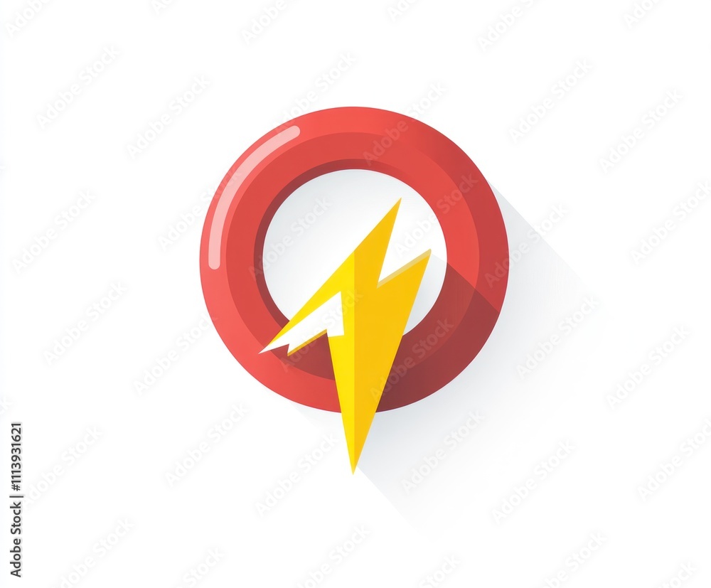 Red circle with yellow lightning bolt. Red circle with yellow lightning bolt.
