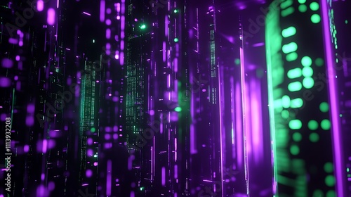 Wallpaper Mural Futuristic Digital Environment with Neon Lights and Patterns in Purple and Green Colors for Technology Concept Torontodigital.ca