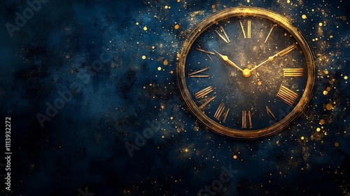 Wallpaper Mural Golden Vintage Clock on Cosmic Blue Background Torontodigital.ca