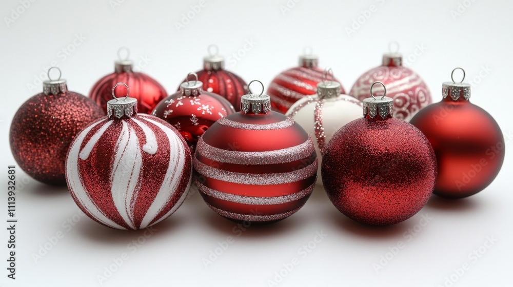 Red and white striped ornaments on white background. Generative AI Red and white striped ornaments on white background. Generative AI