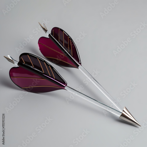 Glass sculpture of Arrows with plum to clear gradient, smooth glossy finish, showcasing sleek design and craftsmanship, generative ai photo