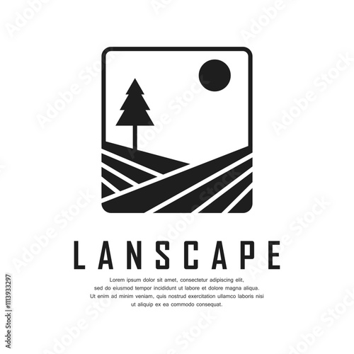 Landscape monochrome logo design template