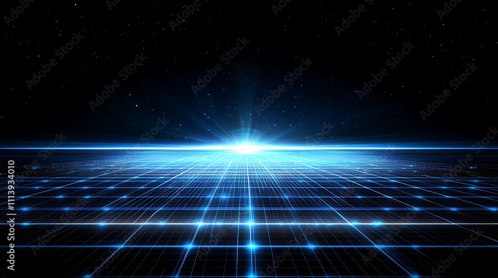 Futuristic Digital Landscape with Glowing Grid and Radiant Light in Cosmic Dark Space Environment Futuristic Digital Landscape with Glowing Grid and Radiant Light in Cosmic Dark Space Environment