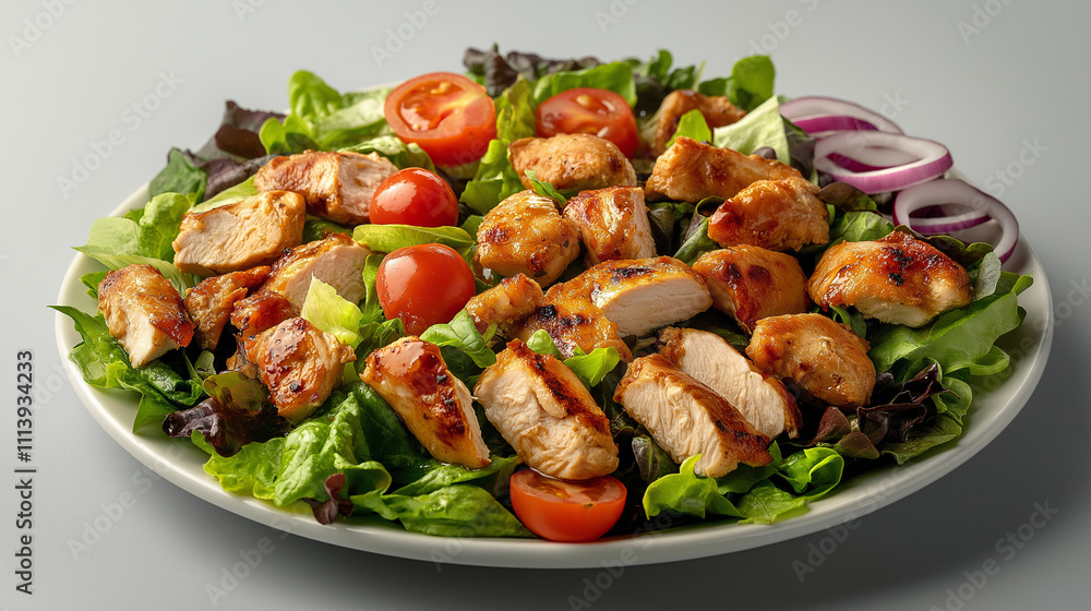 Fresh Grilled Chicken Salad with Cherry Tomatoes, Mixed Greens, and Red Onions Fresh Grilled Chicken Salad with Cherry Tomatoes, Mixed Greens, and Red Onions