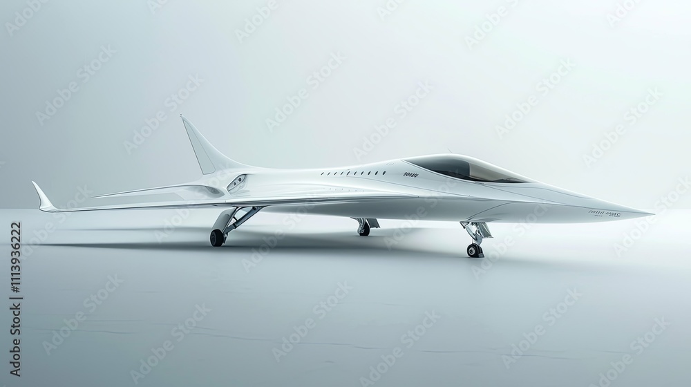 Sleek, futuristic white private jet on a light gray surface. Sleek, futuristic white private jet on a light gray surface.