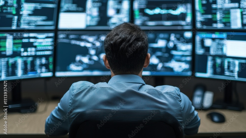 Sleek Futuristic Control Room with AI Technology and Multiple Screens Displaying Data Analytics Sleek Futuristic Control Room with AI Technology and Multiple Screens Displaying Data Analytics