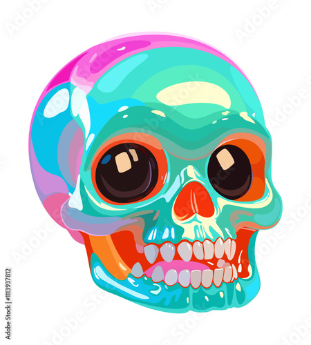 Bright glossy skull. Vector isolated illustration. Cute jelly skull in vivid colors