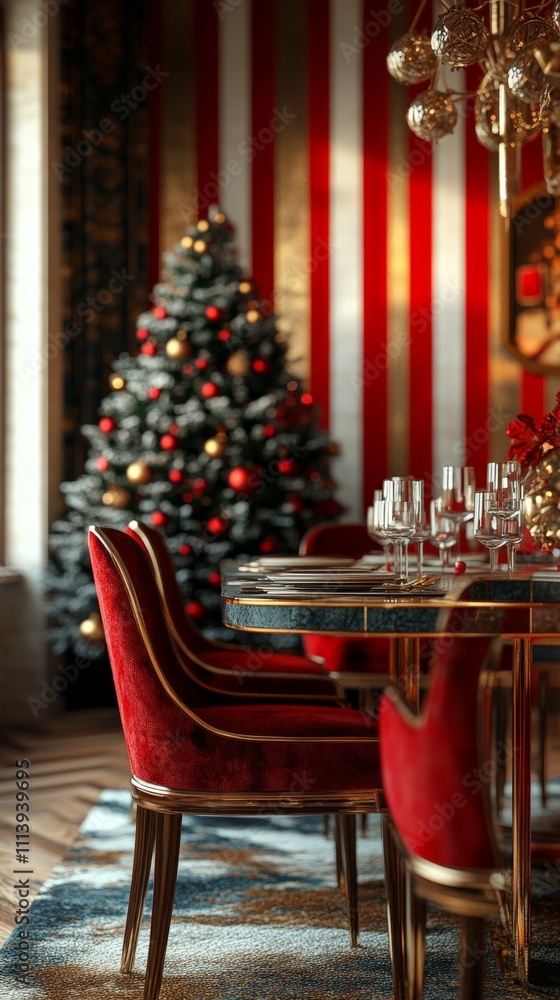 Elegant Christmas Table with Red and Gold Holiday Decor Elegant Christmas Table with Red and Gold Holiday Decor