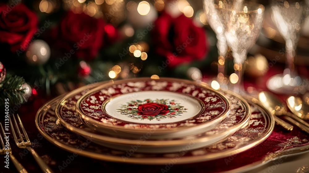 Elegant Christmas Table with Red and Gold Holiday Decor Elegant Christmas Table with Red and Gold Holiday Decor