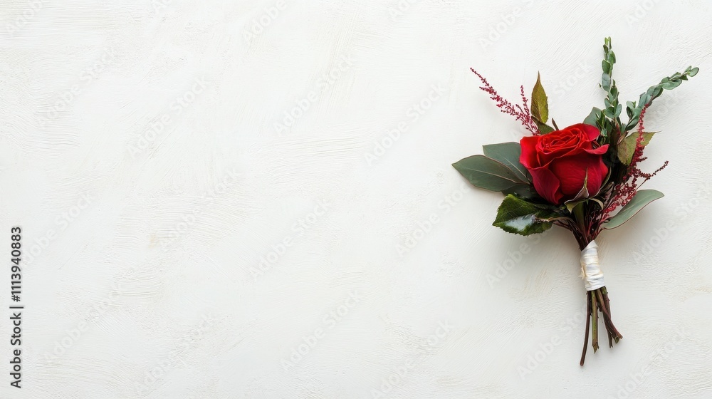 Elegant red rose bouquet on textured white background for floral design concepts Elegant red rose bouquet on textured white background for floral design concepts