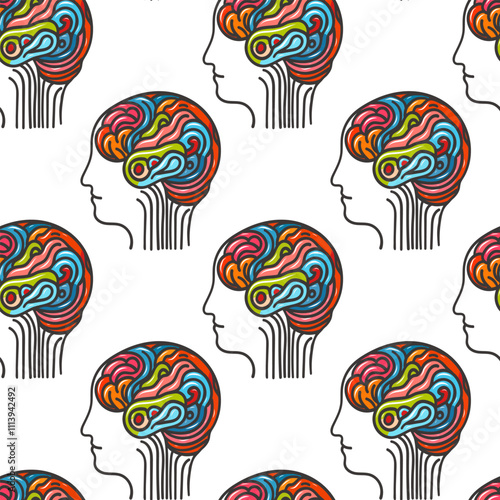 Seamless pattern of the human brain, for fabric design, packaging, vector	