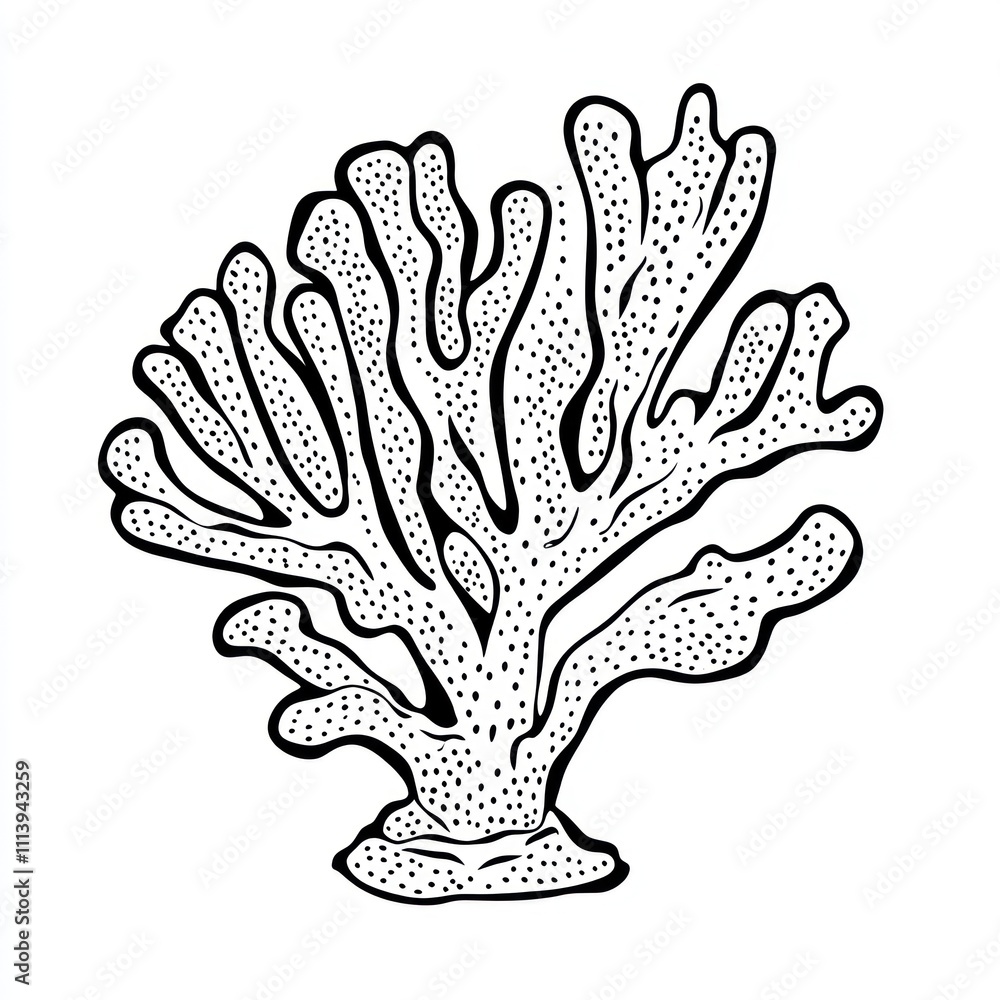 Black and white illustration of a stylized coral. Black and white illustration of a stylized coral.