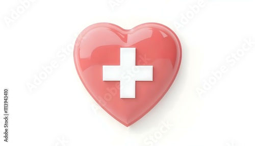 a red heart-shape shield first aid cross isolated on white background create with ai