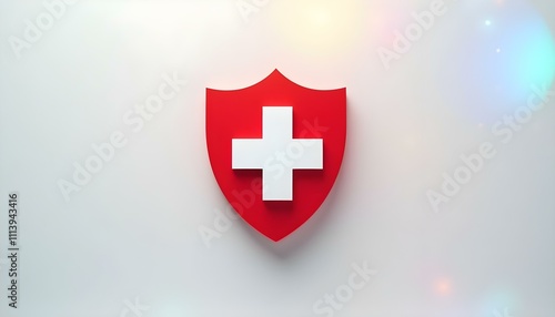 A flattened vector-style image of a red shield and white first aid cross, with clean lines and simplified shapes create with ai