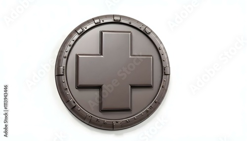 bronze shield first aid cross isolated on white background create with ai