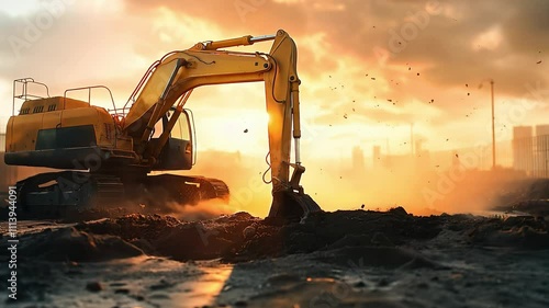 Wallpaper Mural A large excavator dominates the construction site, A powerful excavator digs the ground	
 Torontodigital.ca