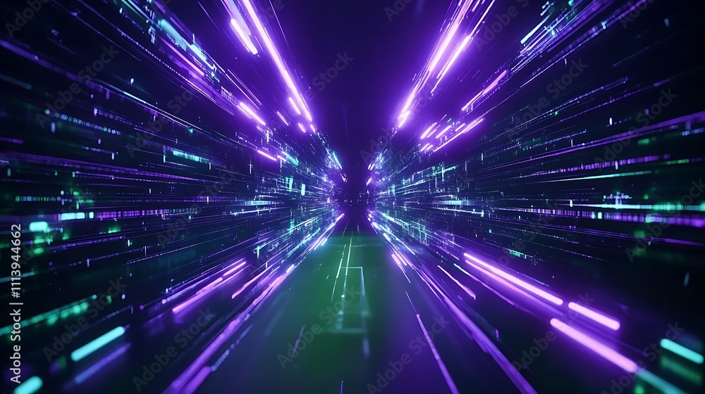 Futuristic Neon Light Trails Creating an Abstract Technology Background with Digital Vibes and Visual Depth