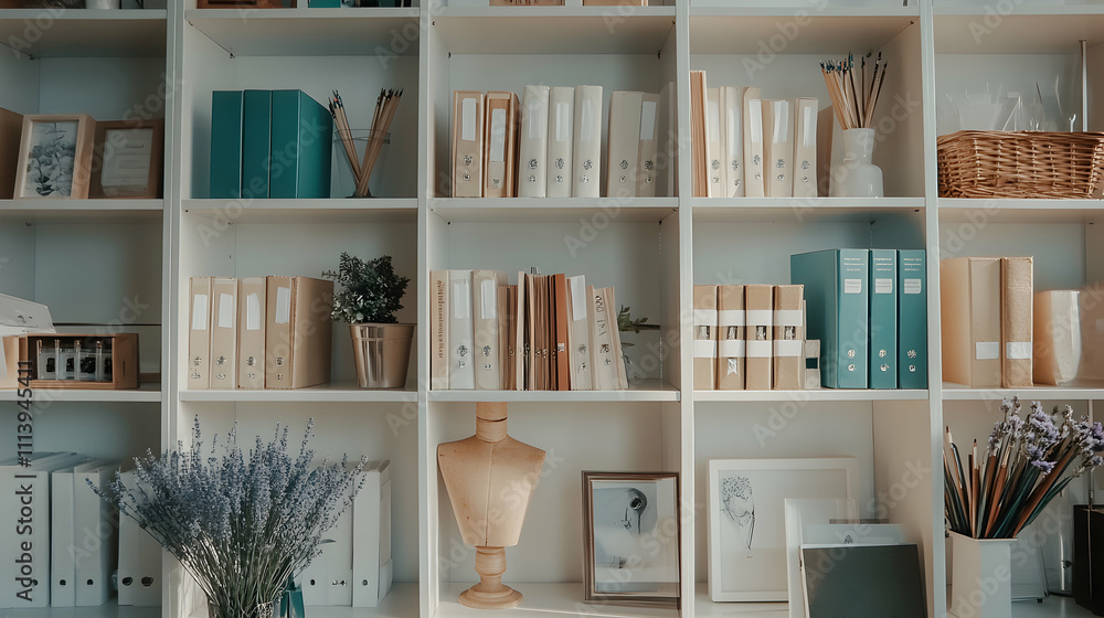 Organized and aesthetically pleasing home office bookshelf with books, folders, plants, and decorative items. Perfect for productivity and design inspiration. Organized and aesthetically pleasing home office bookshelf with books, folders, plants, and decorative items. Perfect for productivity and design inspiration.