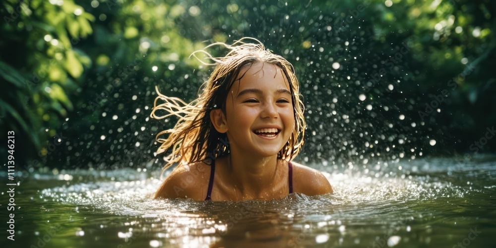 Obraz premium A little girl with happiness as she splashes playfully in water