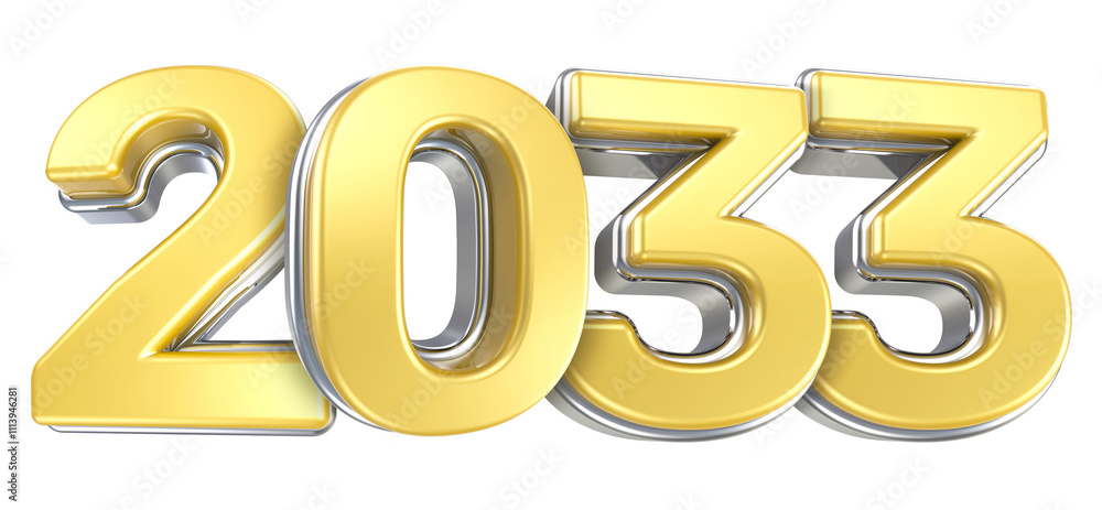 Happy New Year 2033 Silver With Yellow 3D Render Happy New Year 2033 Silver With Yellow 3D Render