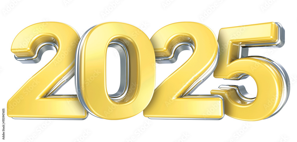 Happy New Year 2025 Silver With Yellow 3D Render Happy New Year 2025 Silver With Yellow 3D Render