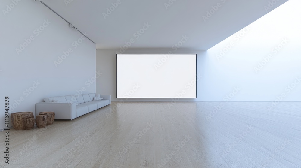 Obraz premium Minimalist Modern Living Room With Large Blank Canvas