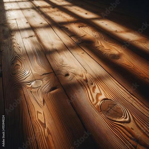 The rough-textured wooden floor displayed a beautiful pattern of brown grain and knots, showcasing the natural beauty of the wood