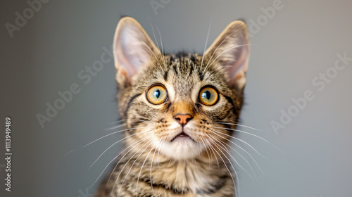 Skeptic Cat with Big Eyes: A tabby cat with wide eyes and a skeptical expression, looking side to side.