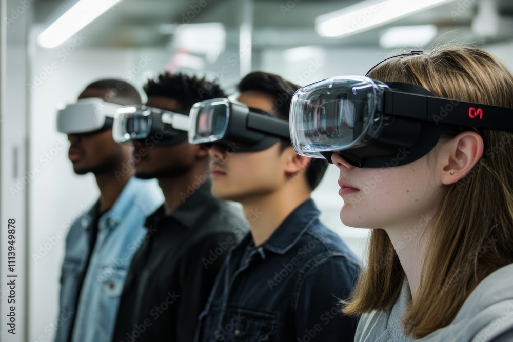 Scientists doing research in a laboratory wearing VR glasses Scientists doing research in a laboratory wearing VR glasses
