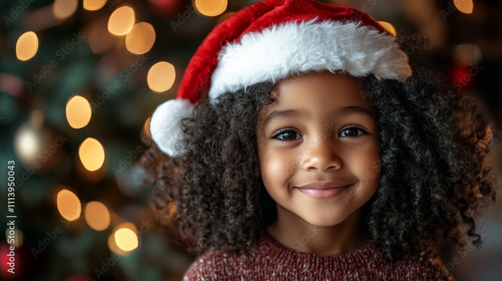 Adorable Child Smiling by Christmas Tree with Holiday Lights Adorable Child Smiling by Christmas Tree with Holiday Lights
