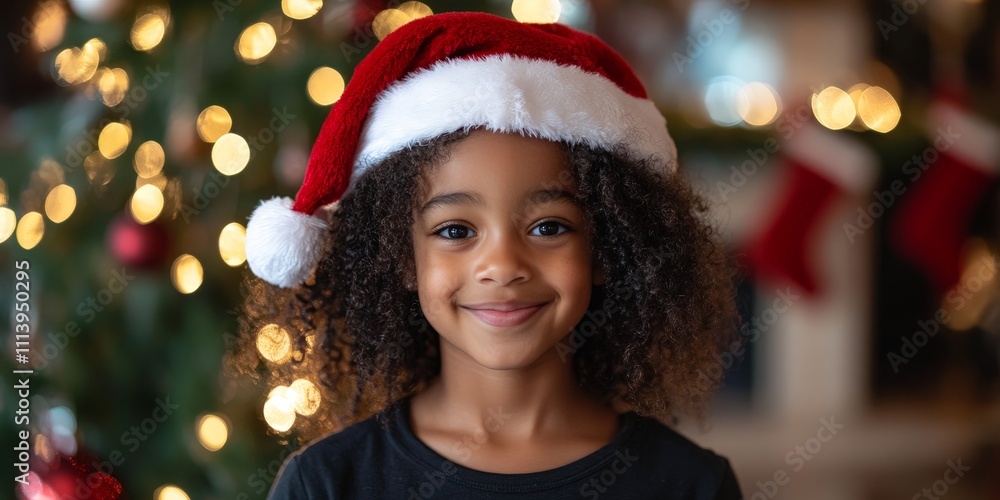 Adorable Child Smiling by Christmas Tree with Holiday Lights Adorable Child Smiling by Christmas Tree with Holiday Lights