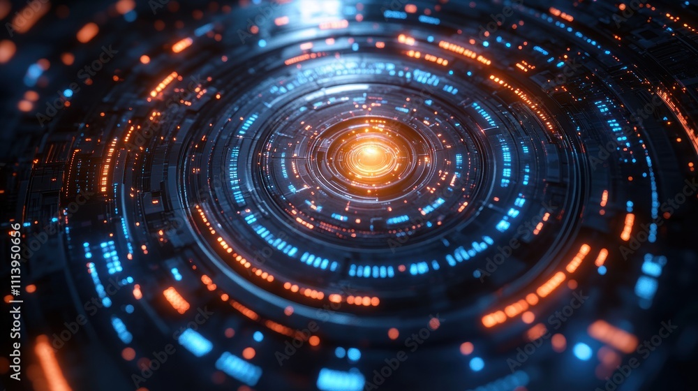 Futuristic glowing circular technology interface.