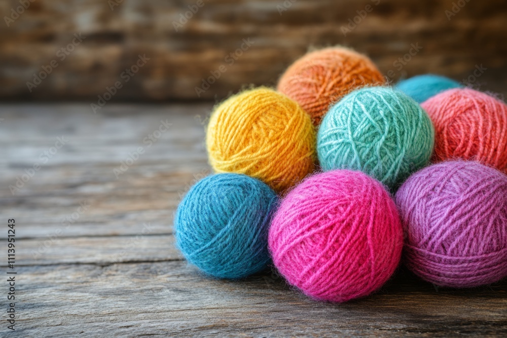 Brightly colored balls of yarn sit on a rustic wooden table, ready for knitting or crochet projects Brightly colored balls of yarn sit on a rustic wooden table, ready for knitting or crochet projects