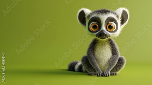 Cute cartoon lemur sitting on a green background.